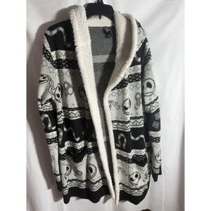 Night Before Christmas Tim Burton Disney Sherpa Open Cardigan‎ Fleece Hood M